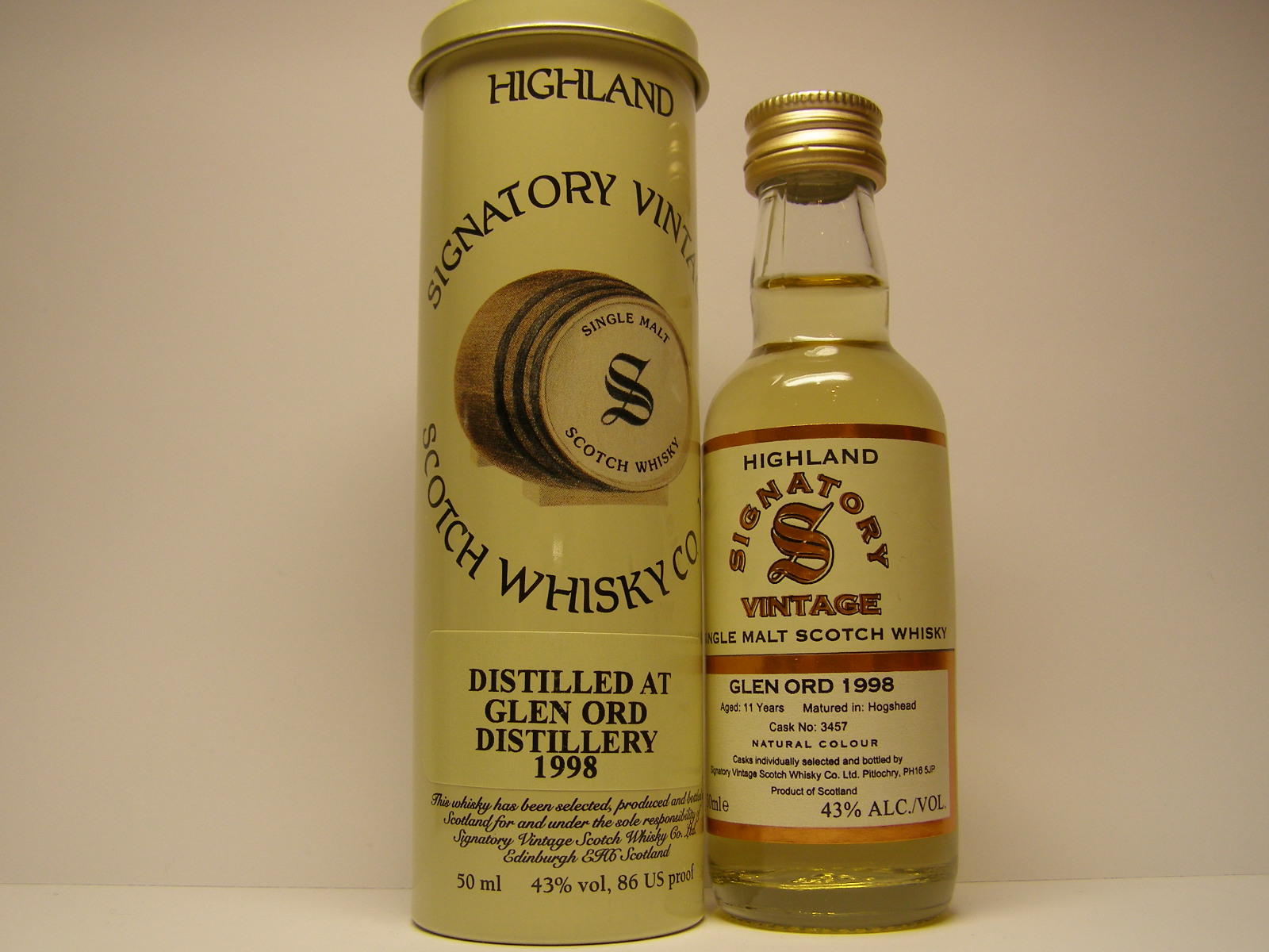 HSMSW 11yo 1998 "Signatory" 50mle 43%ALC./VOL.